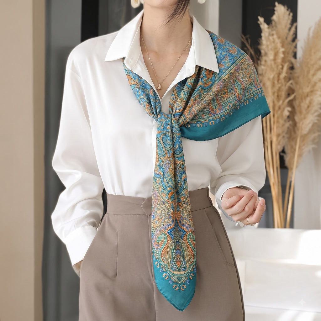 Silk Square Scarf: Vintage Paisley Print (100x100cm)