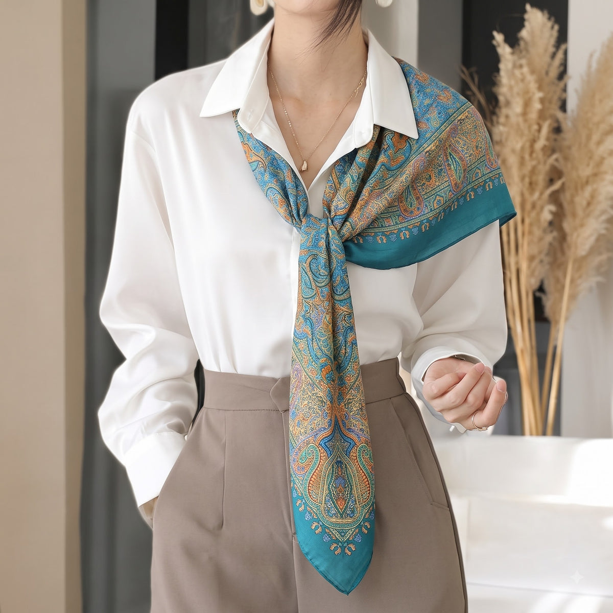 Silk Square Scarf: Vintage Paisley Print (100x100cm)