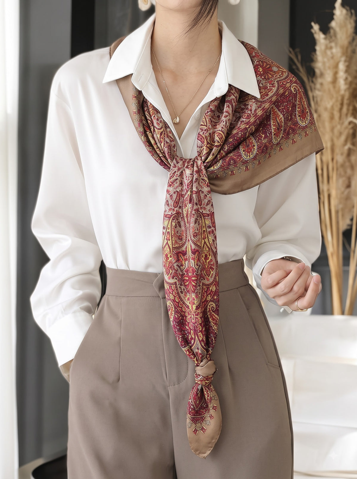 Silk Square Scarf: Vintage Paisley Print (100x100cm)