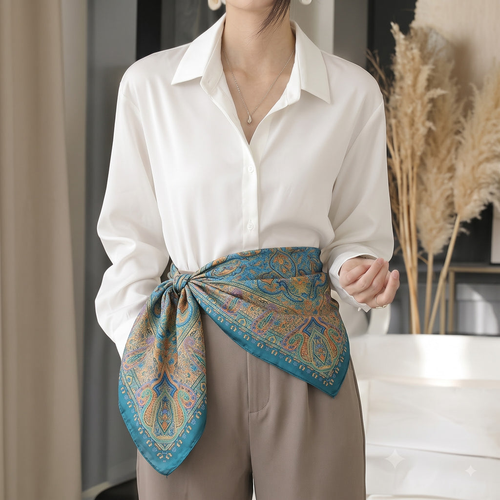 Silk Square Scarf: Vintage Paisley Print (100x100cm)