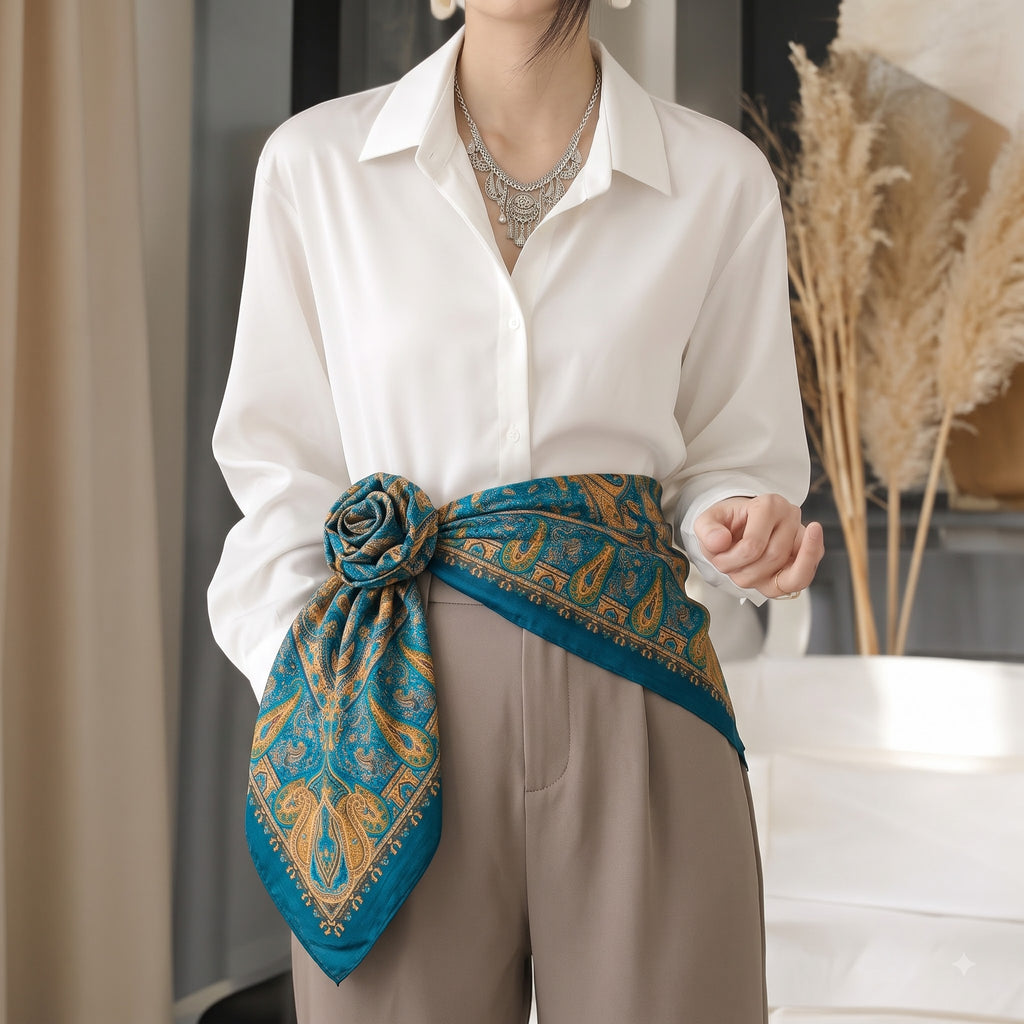 Silk Square Scarf: Vintage Paisley Print (100x100cm)