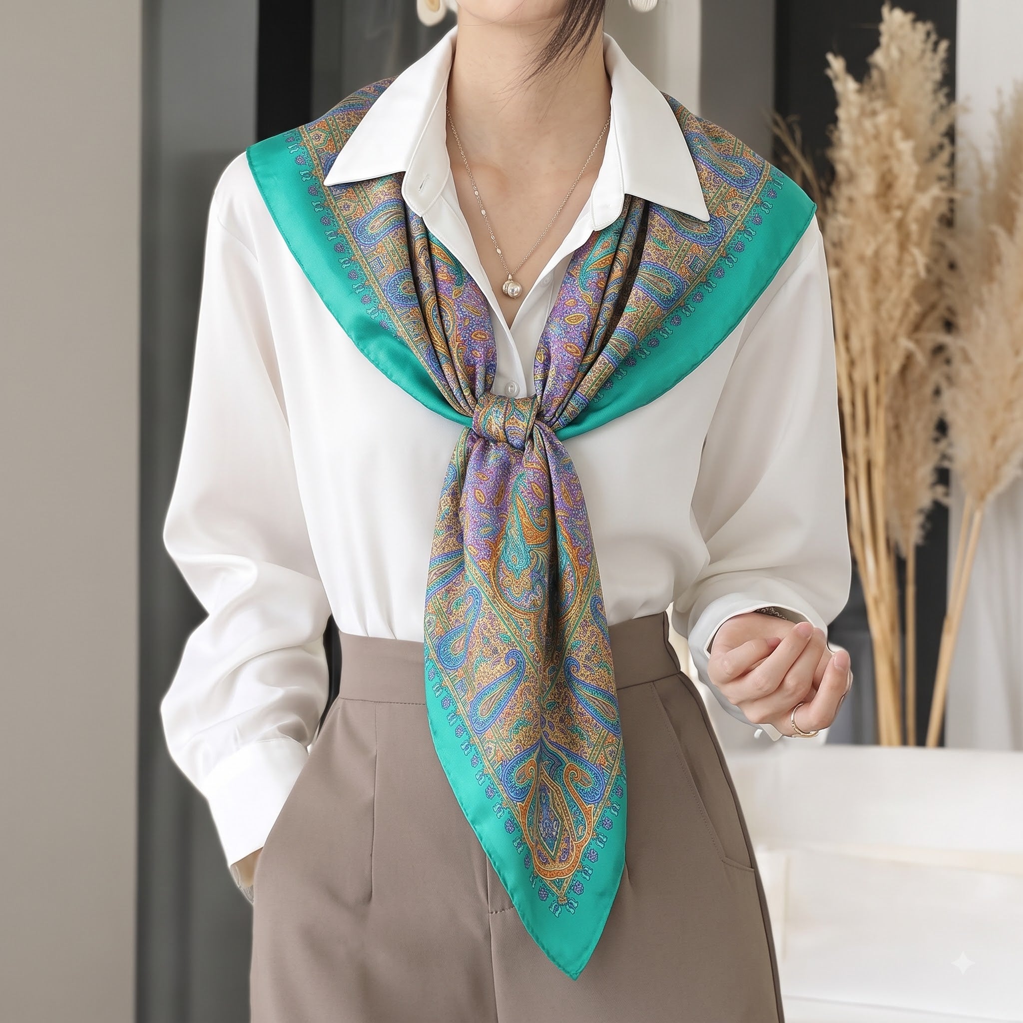 Silk Square Scarf: Vintage Paisley Print (100x100cm)