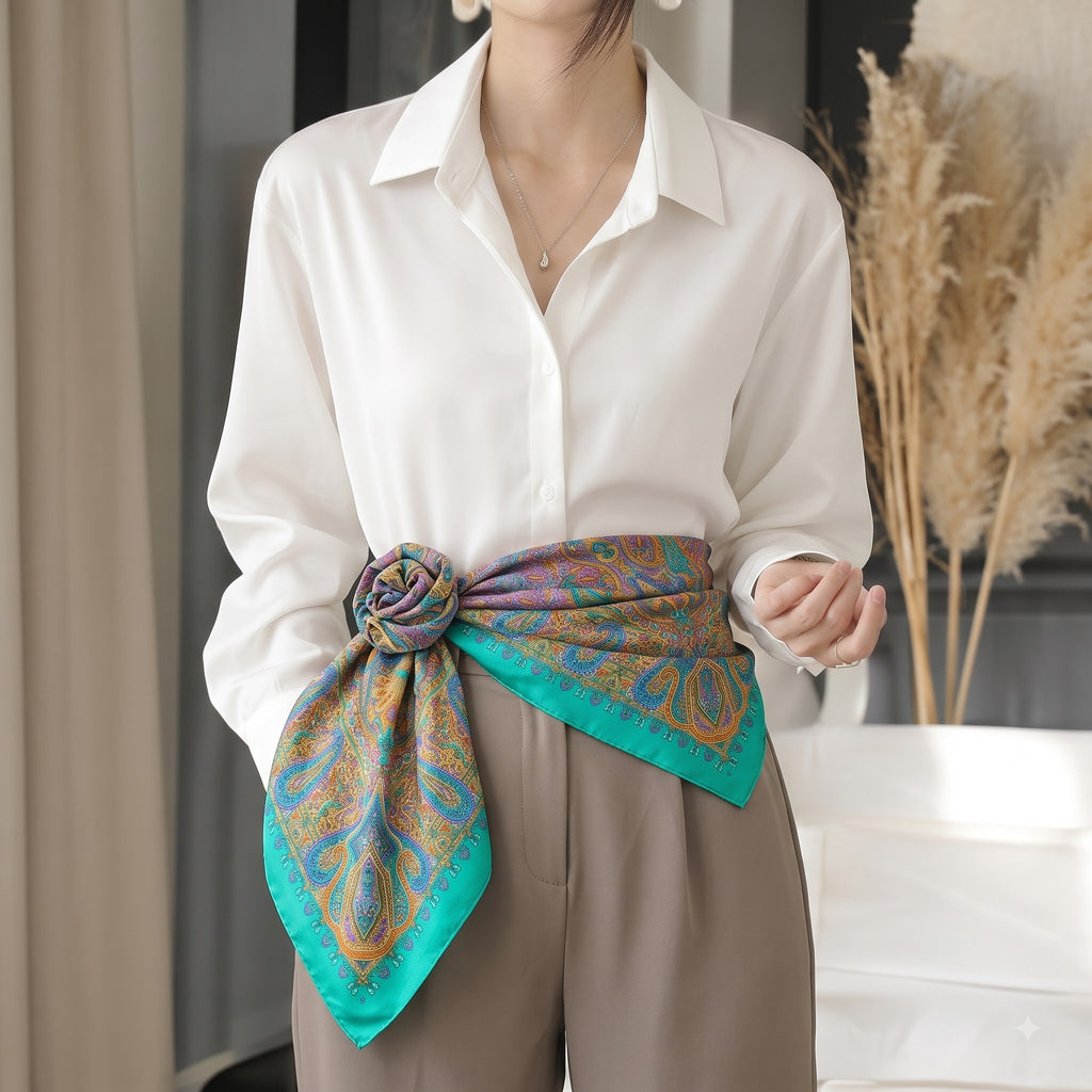 Silk Square Scarf: Vintage Paisley Print (100x100cm)