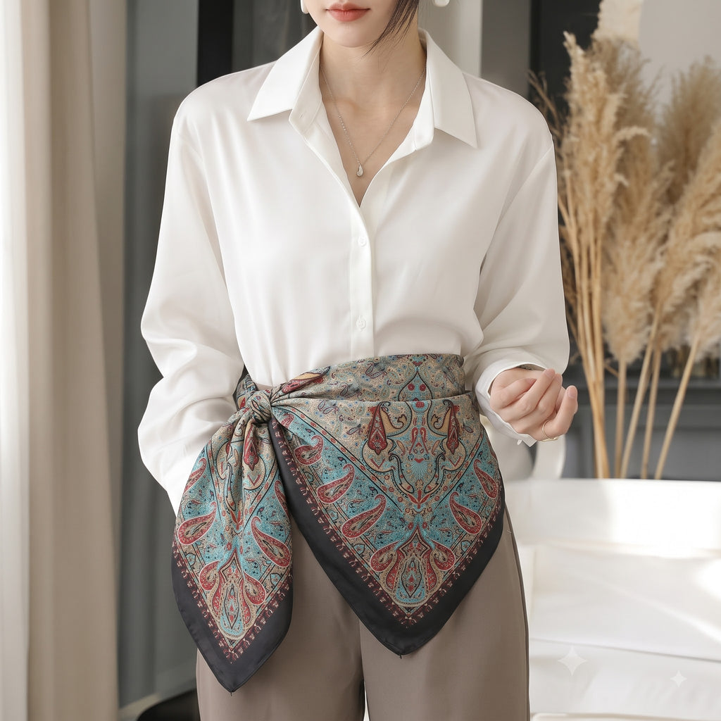 Silk Square Scarf: Vintage Paisley Print (100x100cm)