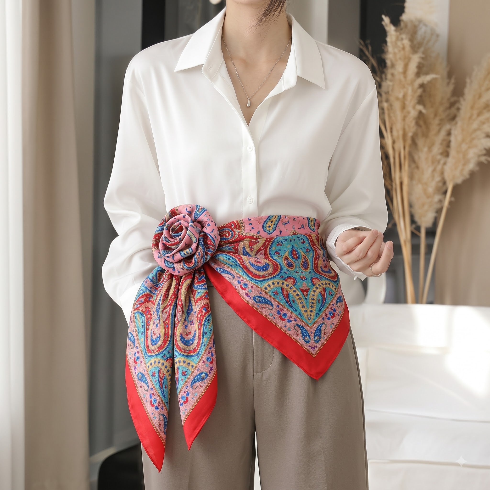 Silk Square Scarf: Vintage Paisley Print (100x100cm)
