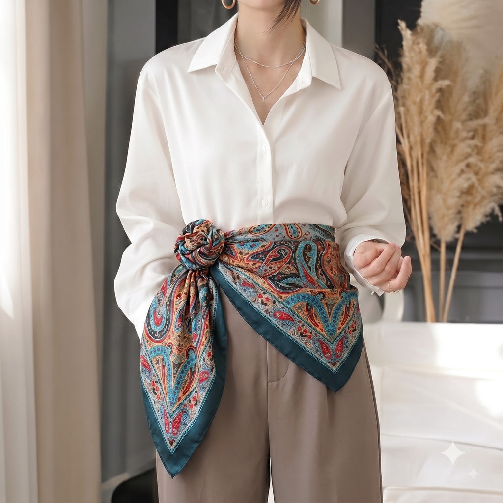 Silk Square Scarf: Vintage Paisley Print (100x100cm)