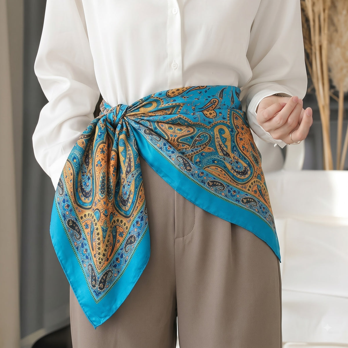 Silk Square Scarf: Vintage Paisley Print (100x100cm)