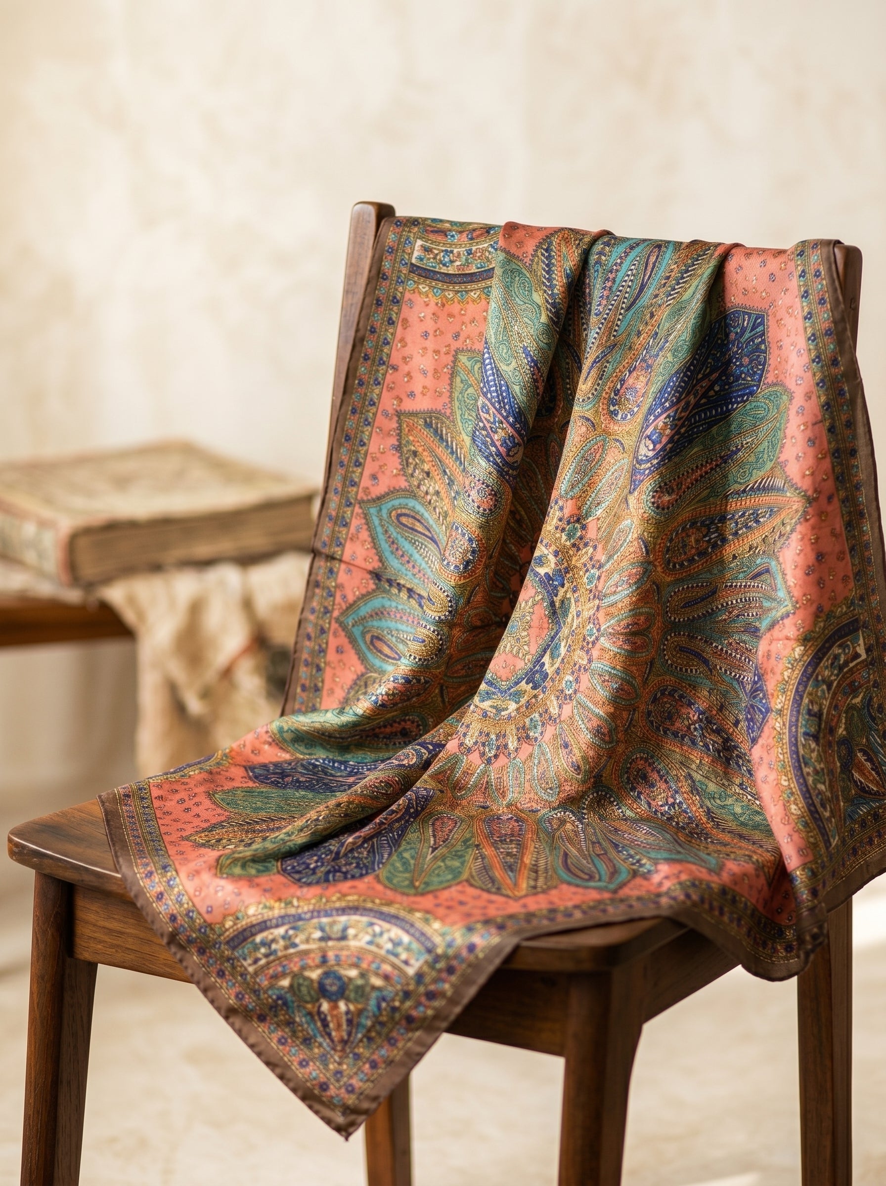 Vintage Paisley Motif Pure Silk Square Scarf | 100x100 cm