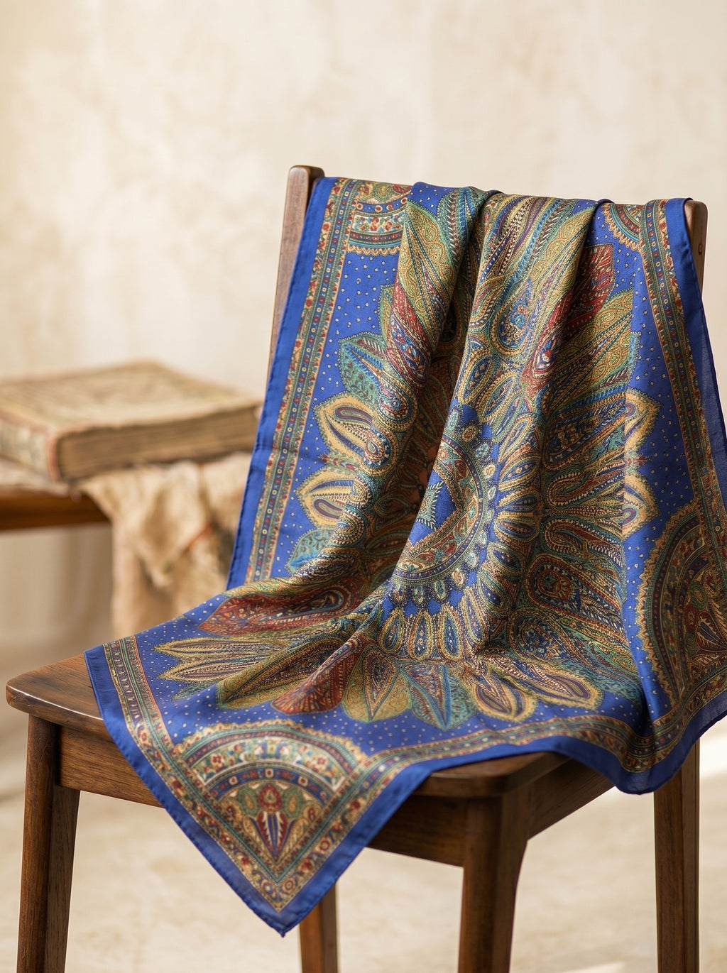 Vintage Paisley Motif Pure Silk Square Scarf | 100x100 cm