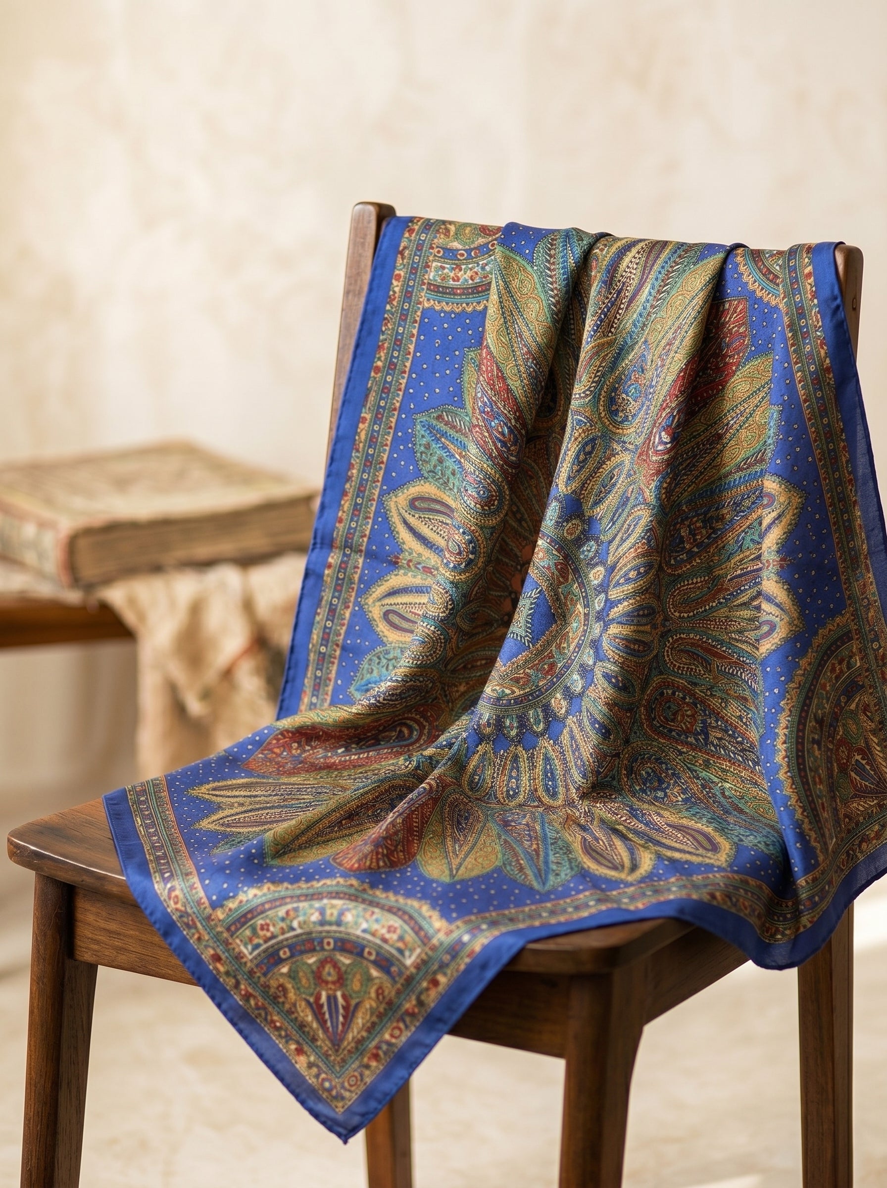 Vintage Paisley Motif Pure Silk Square Scarf | 100x100 cm