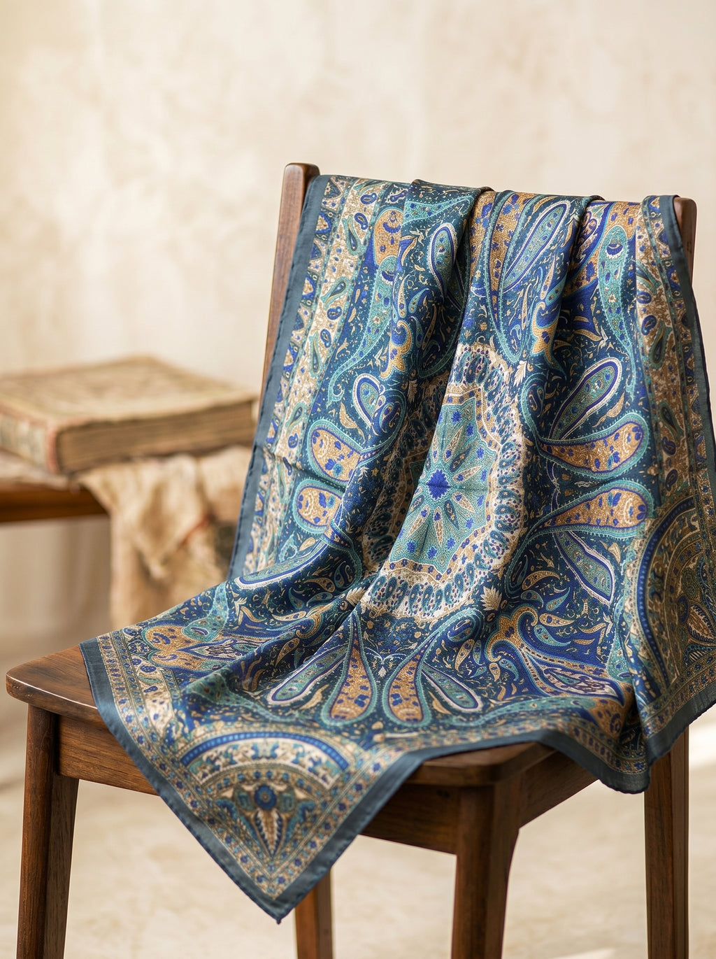 Vintage Paisley Motif Pure Silk Square Scarf | 100x100 cm