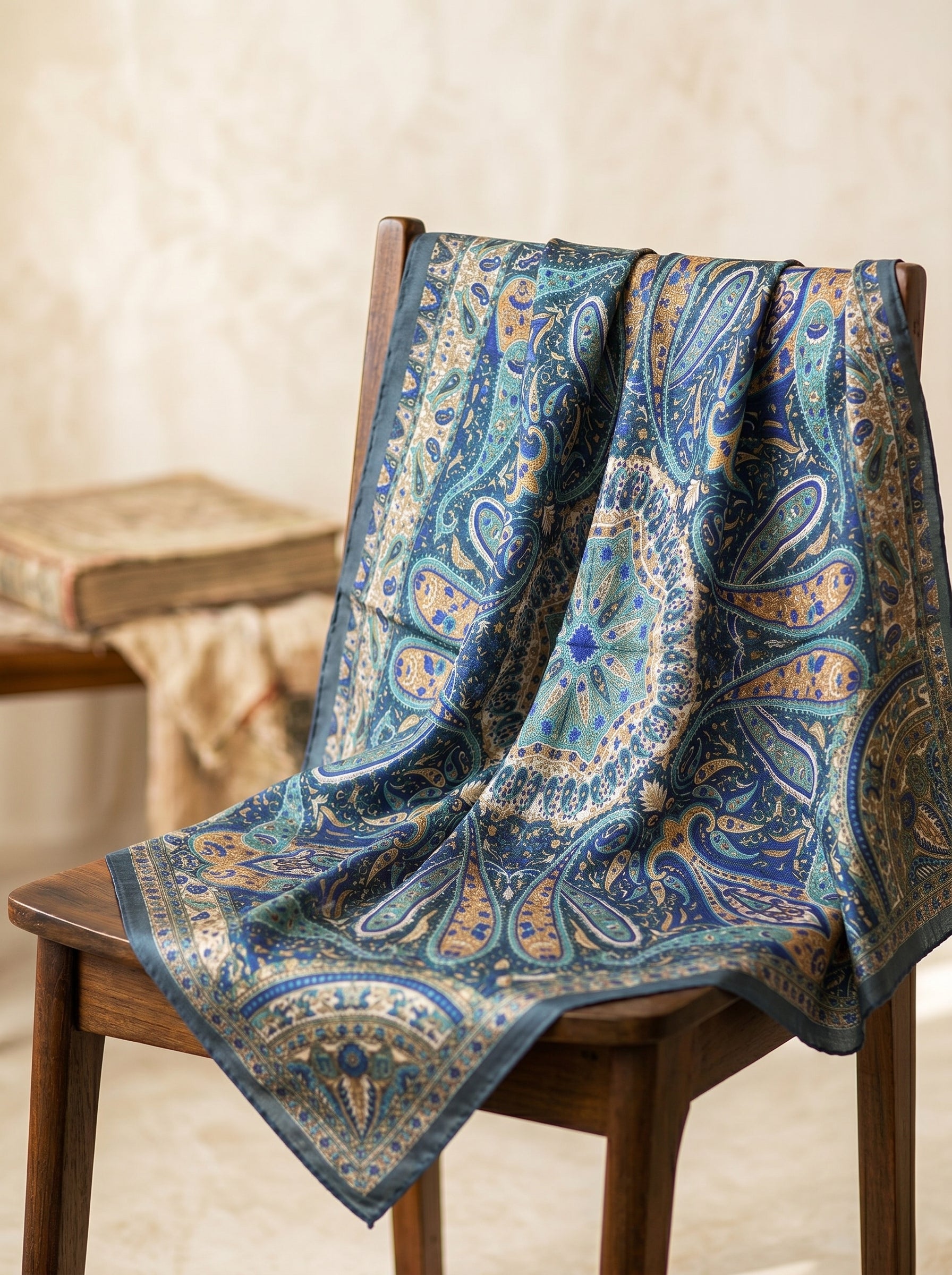 Vintage Paisley Motif Pure Silk Square Scarf | 100x100 cm