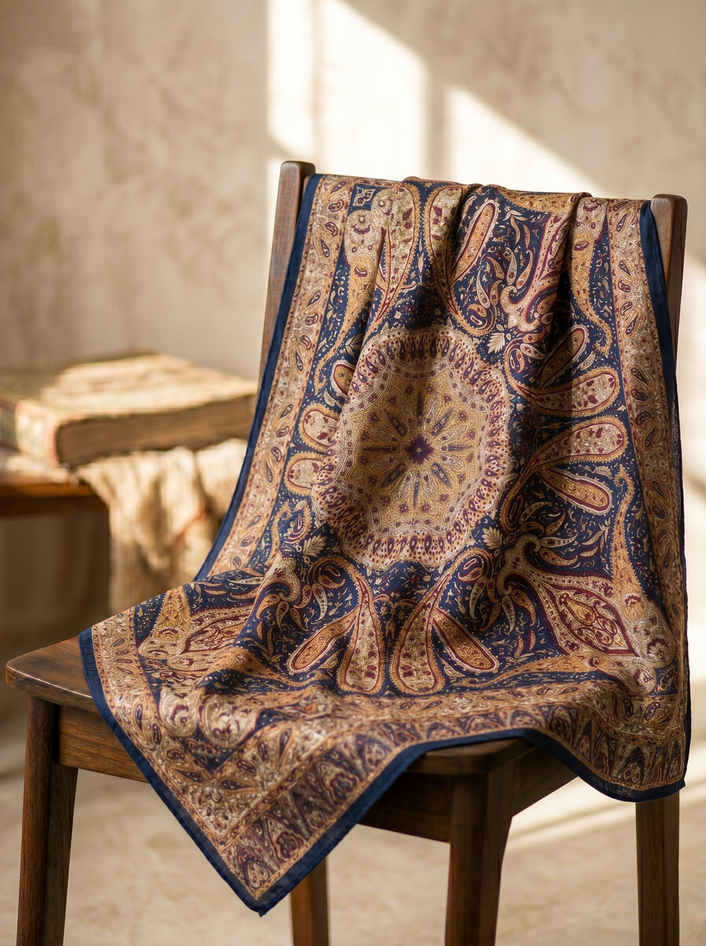 Vintage Paisley Motif Pure Silk Square Scarf | 100x100 cm